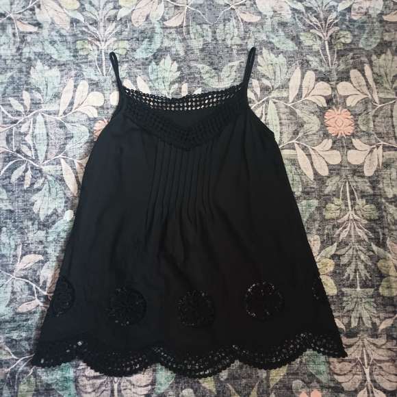 The Unbranded Brand Tops - Unbranded Womens Dark Cottagecore Tank Top Small Black Eyelet Embroidered